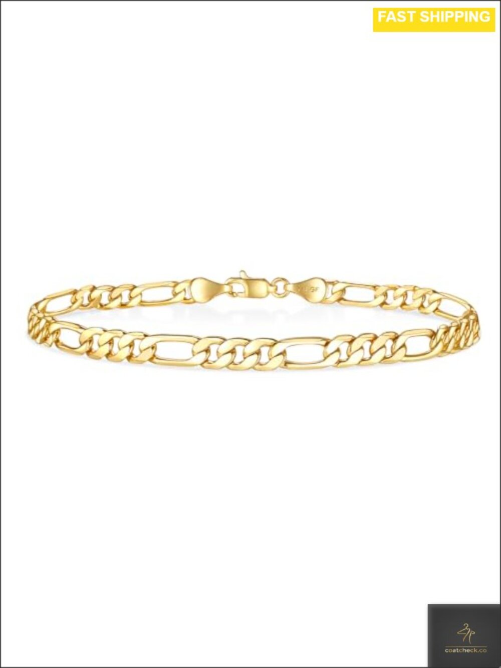 14K Gold Figaro Link Bracelet Diamond-Cut Chain for Men & Women 6mm Dainty